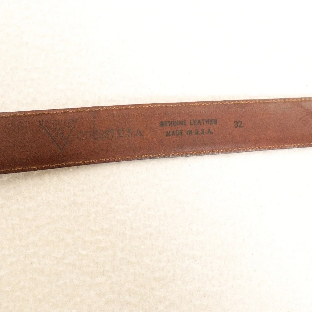 Vintage Guess Belt Distressed Western Rugged Brown Leather USA Men 32